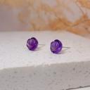  Amethyst Stone Flower Stud Earrings Purple Crystal Post Earrings Sterling Silver