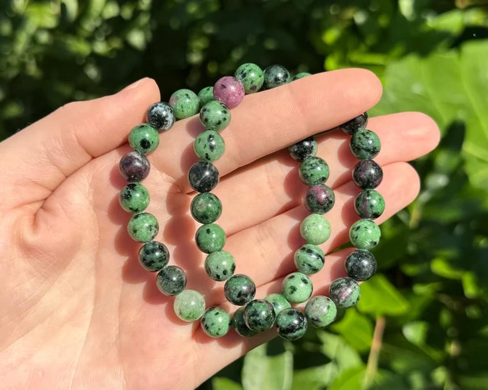 Ruby Zoisite Stretch Bracelet 8 mm Round Beads Gemstone Healing Energy Metaphysical Confidence Progress Strength Prosperity Peace Divine