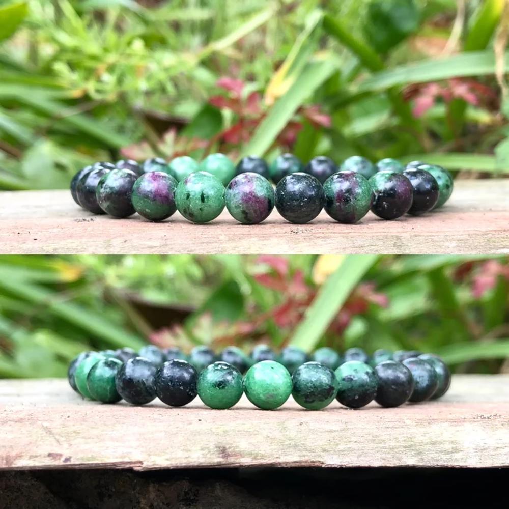 Ruby Zoisite Stretch Bracelet 8 mm Round Beads Gemstone Healing Energy Metaphysical Confidence Progress Strength Prosperity Peace Divine