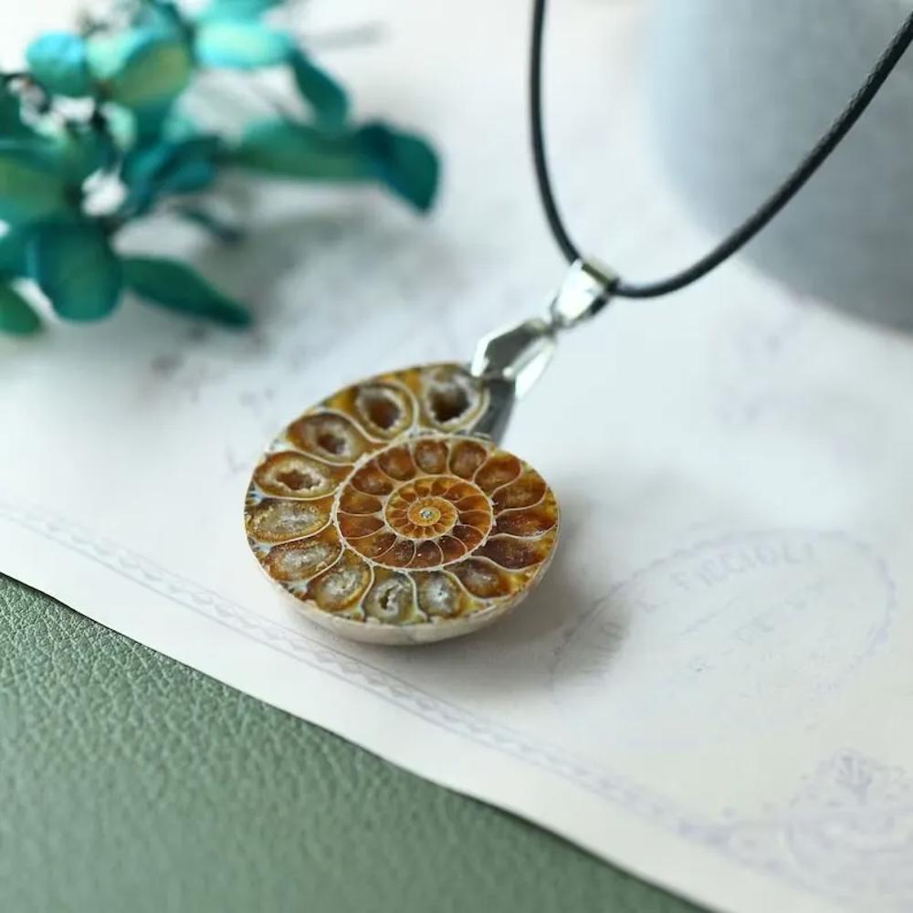 Real Ammonite Fossil Shell Handmade Pendant Adjustable Necklace Gifts for Women