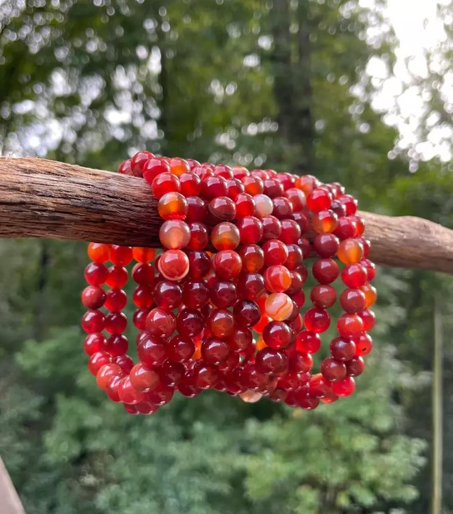 5pcs Natural Red Agate 8mm 6.7" Crystal Healing Stretch Bracelet