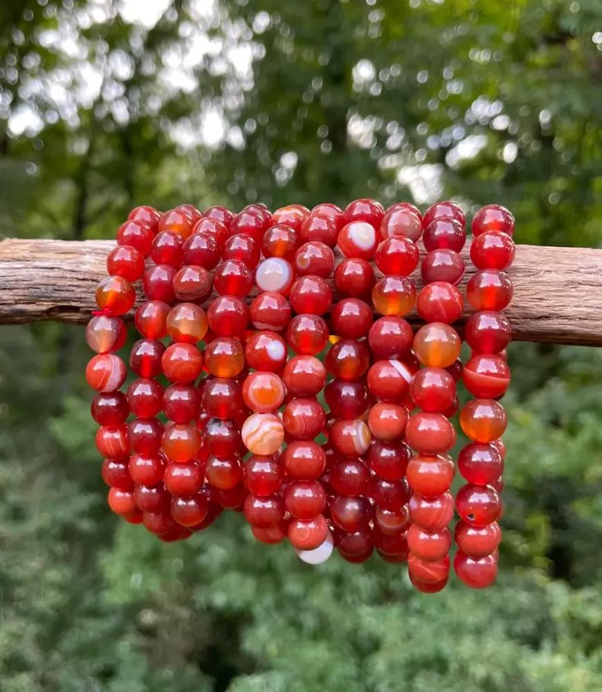 5pcs Natural Red Agate 8mm 6.7" Crystal Healing Stretch Bracelet