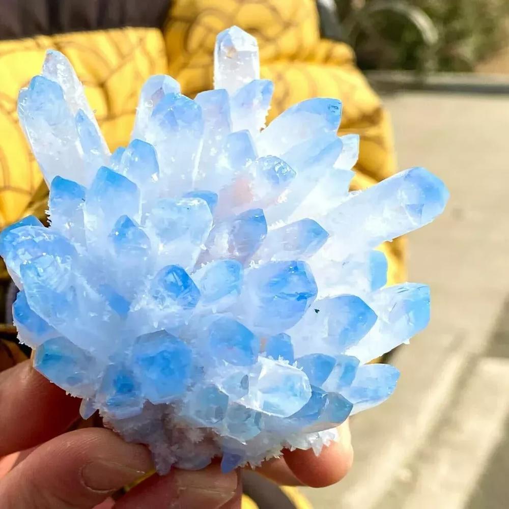 300g+ Aura Sky Blue Phantom Cluster Titanium Geode Quartz Crystal Home Ornaments