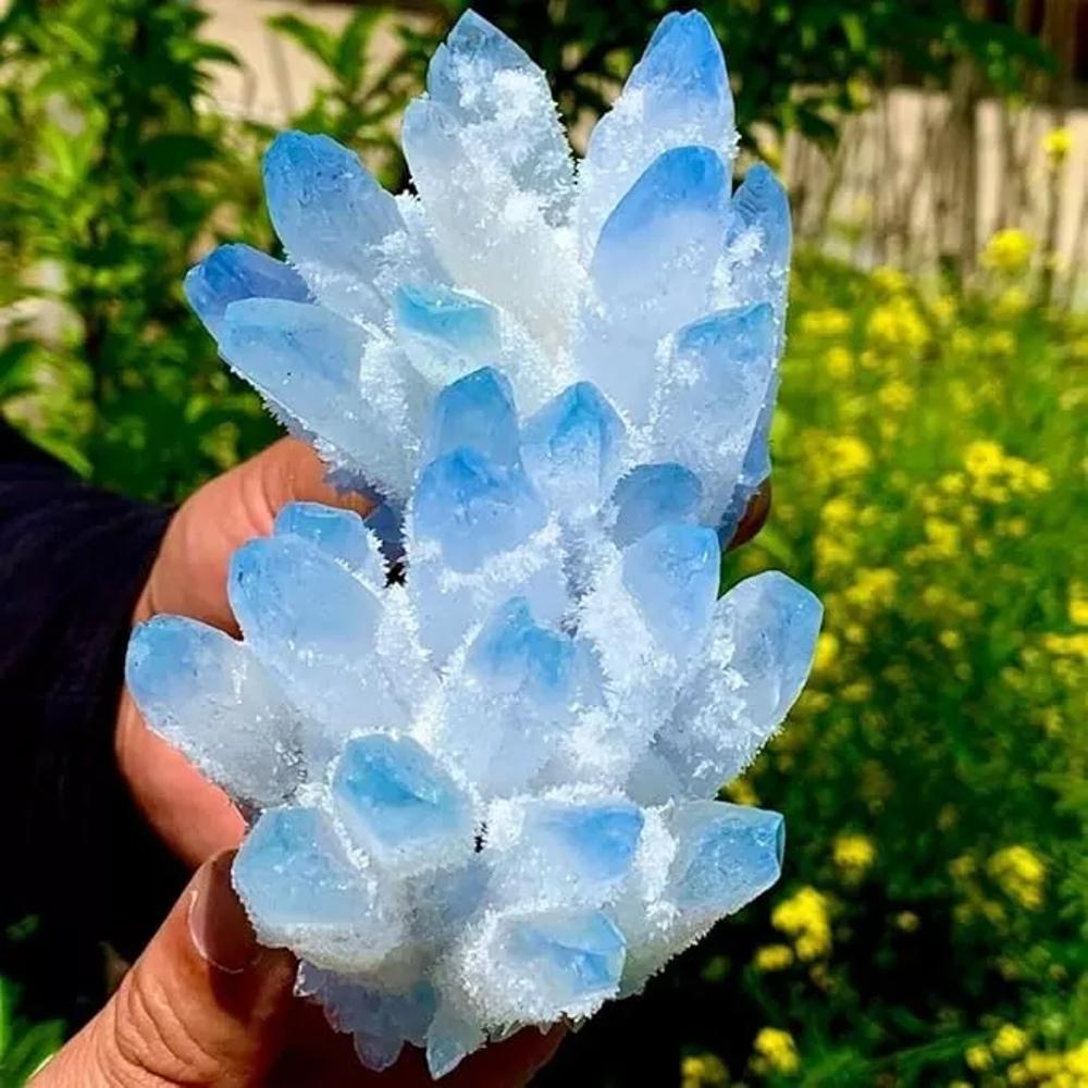 300g+ Aura Sky Blue Phantom Cluster Titanium Geode Quartz Crystal Home Ornaments