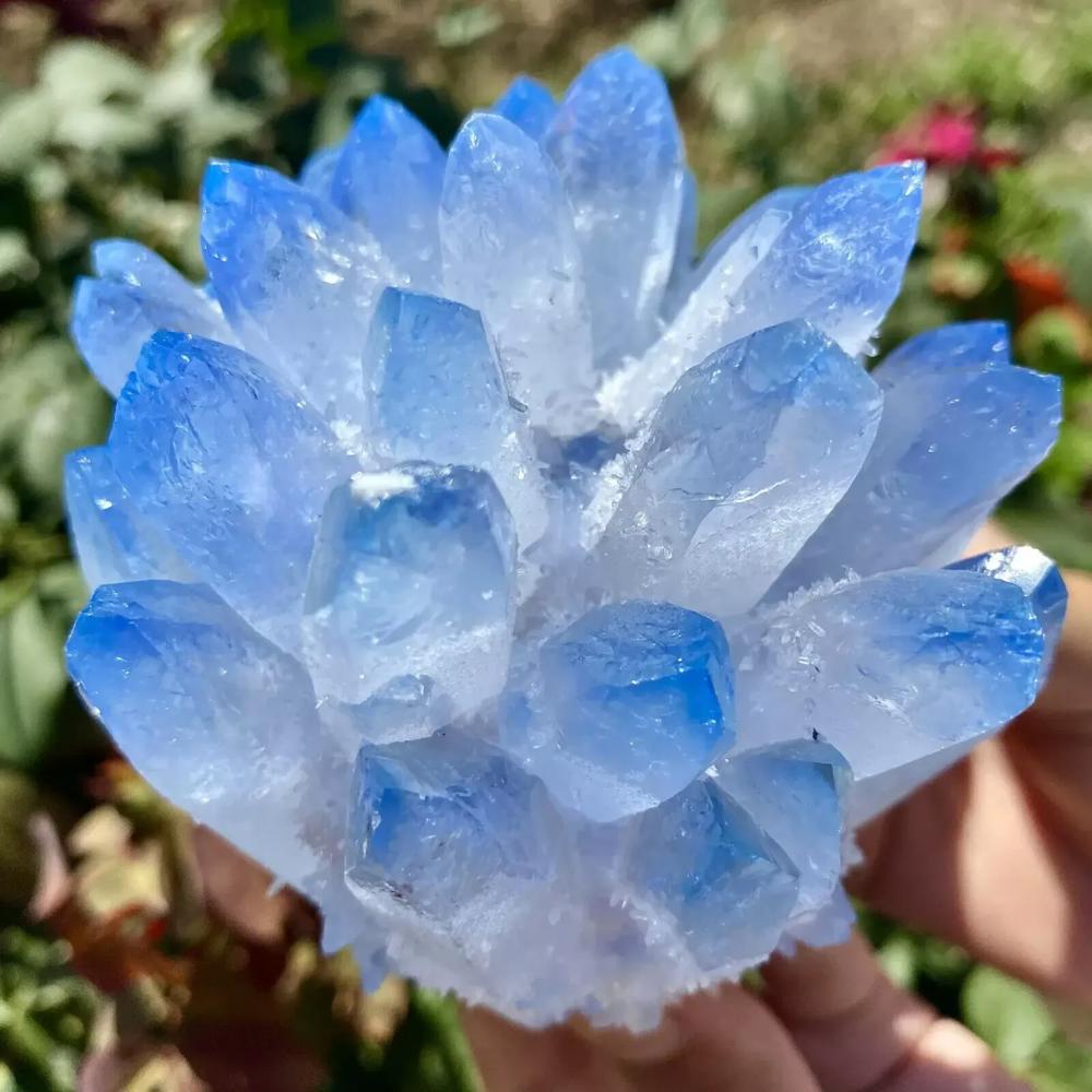 300g+ Aura Sky Blue Phantom Cluster Titanium Geode Quartz Crystal Home Ornaments