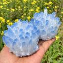  300g+ Aura Sky Blue Phantom Cluster Titanium Geode Quartz Crystal Home Ornaments