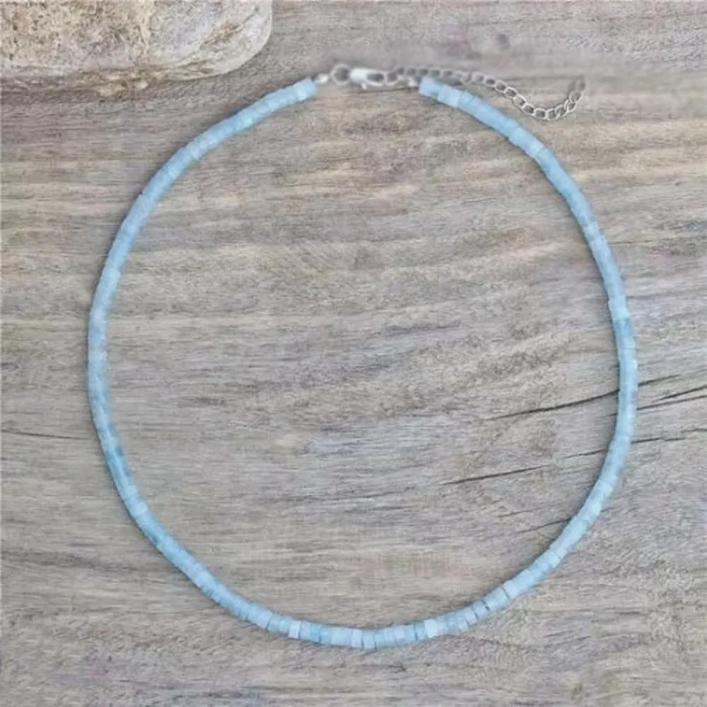 Natural Aquamarine Tube Beaded choker Healing Boho Style Women Crystal Necklace