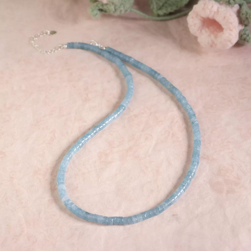 Natural Aquamarine Tube Beaded choker Healing Boho Style Women Crystal Necklace