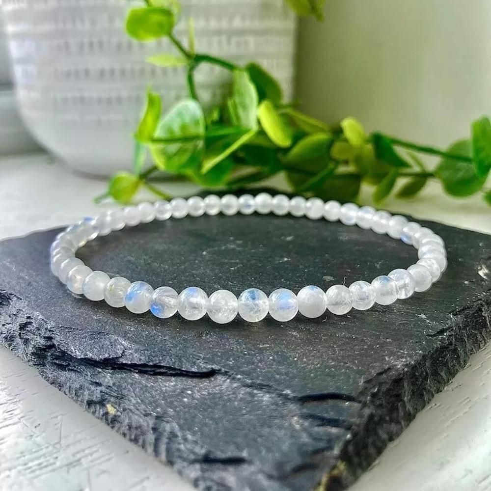 Natural White moonstone 4MM Subtle Gemstone Crystal Stretch Healing Bracelet