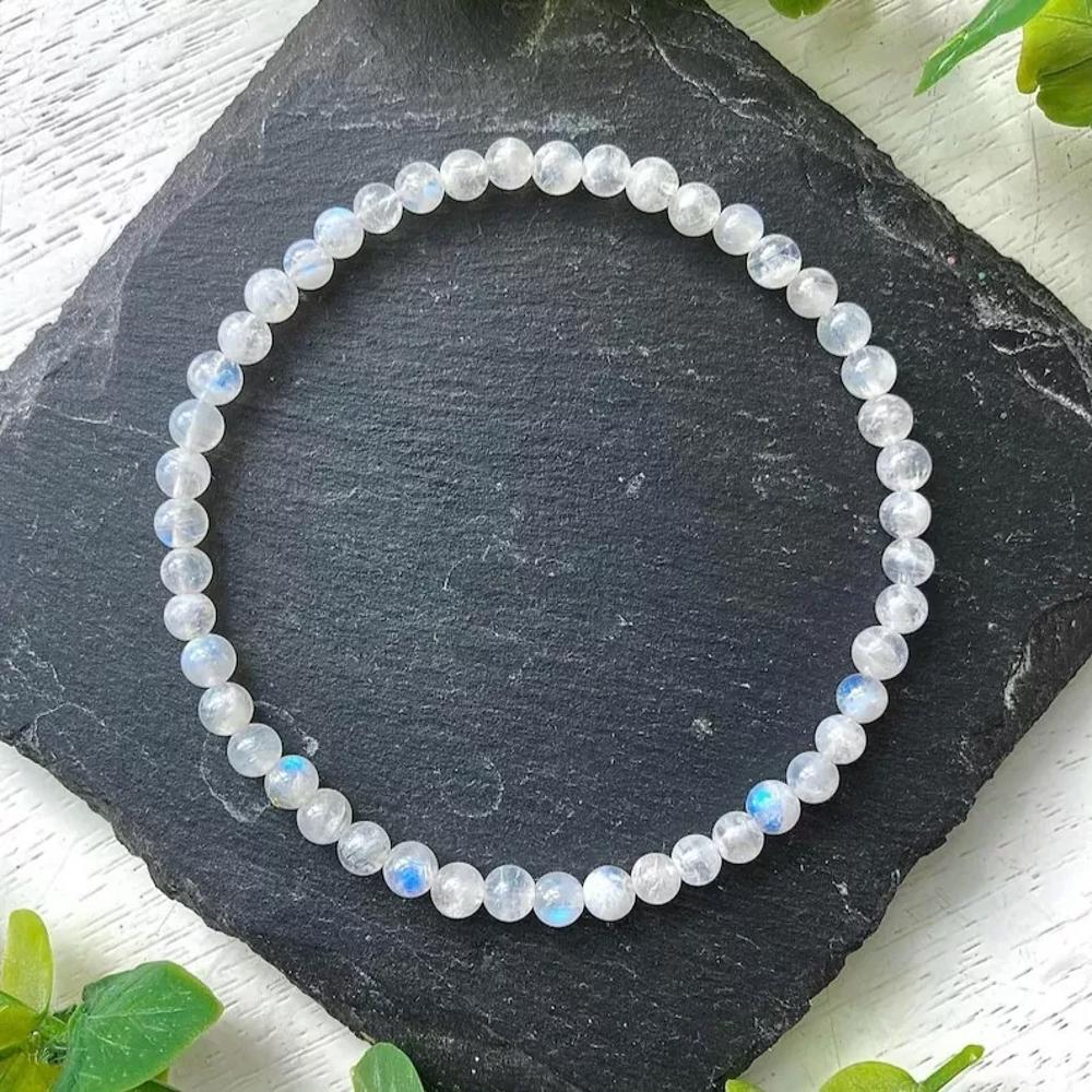 Natural White moonstone 4MM Subtle Gemstone Crystal Stretch Healing Bracelet