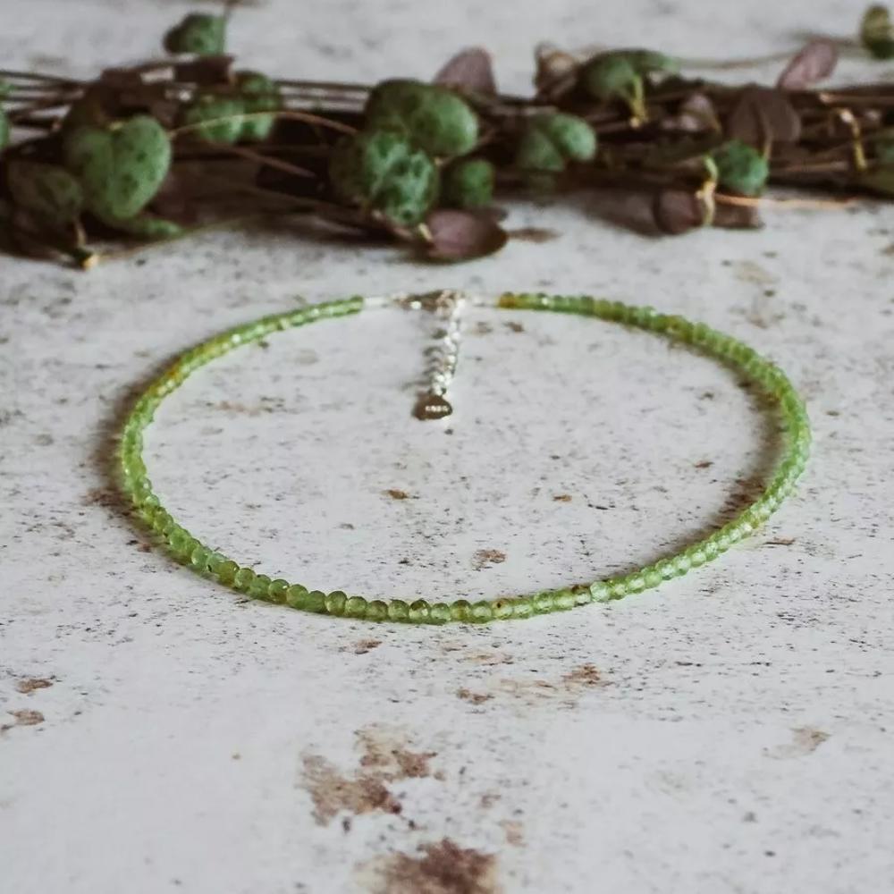 Natural Peridot Dainty Anklet 2mm Olive Green Faceted Crystal Beaded Anklet Gift