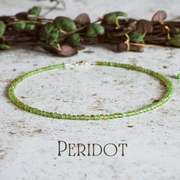 Natural Peridot Dainty Anklet 2mm Olive Green Faceted Crystal Beaded Anklet Gift