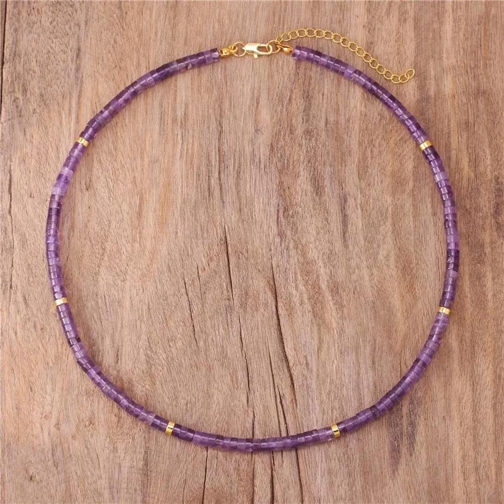 Natural Amethyst Beads Choker Purple Crystal Gemstone Dainty Necklace Handmade