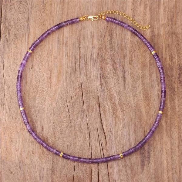 Natural Amethyst Beads Choker Purple Crystal Gemstone Dainty Necklace Handmade