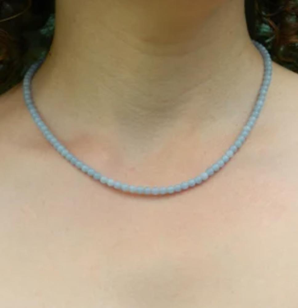 Blue Angelite 2mm Faceted Beaded Choker Healing Dainty Women Minimalist Crystal Necklace