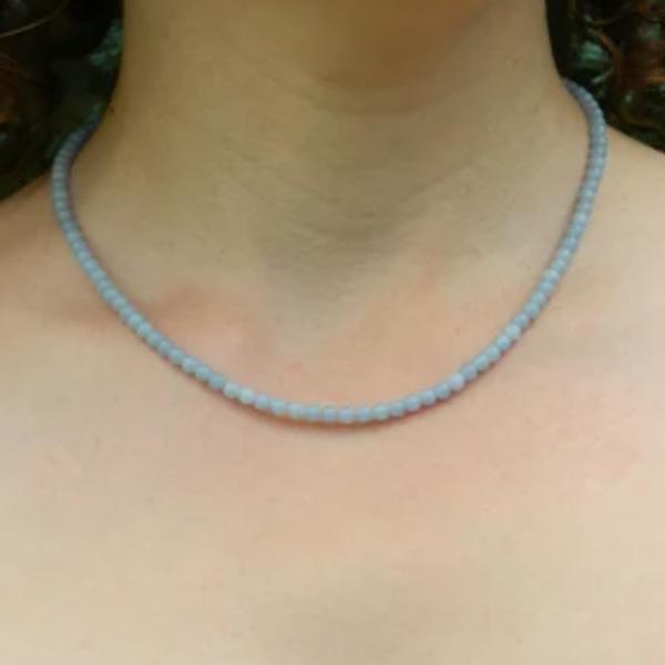 Blue Angelite 2mm Faceted Beaded Choker Healing Dainty Women Minimalist Crystal Necklace