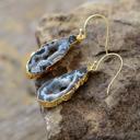  Natural Geode Slice Stone Druzy Agate Dangle Earrings for Strength Inner Peace