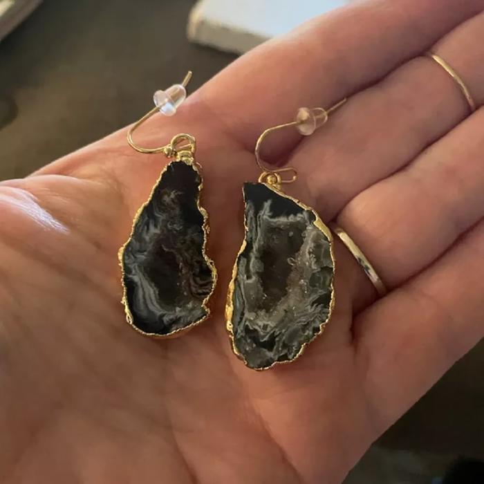 Natural Geode Slice Stone Druzy Agate Dangle Earrings for Strength Inner Peace