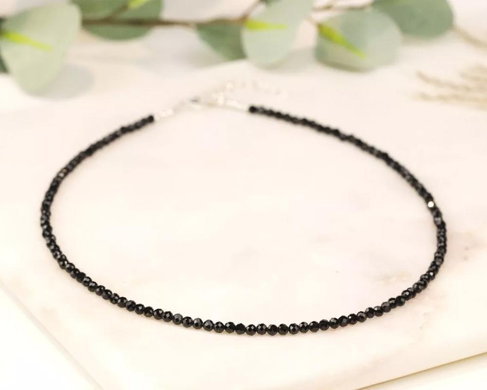 Natural Black Obsidian Beaded Necklace Spinel Stone Choker Healing Crystal Gift