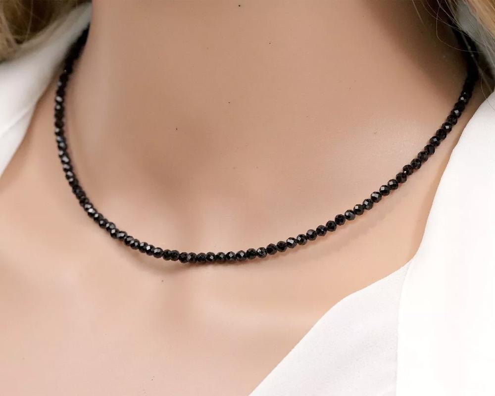 Natural Black Obsidian Beaded Necklace Spinel Stone Choker Healing Crystal Gift