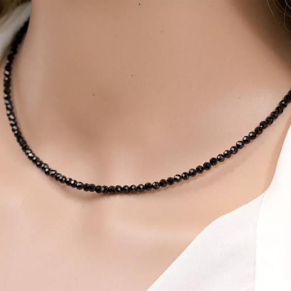 Natural Black Obsidian Beaded Necklace Spinel Stone Choker Healing Crystal Gift