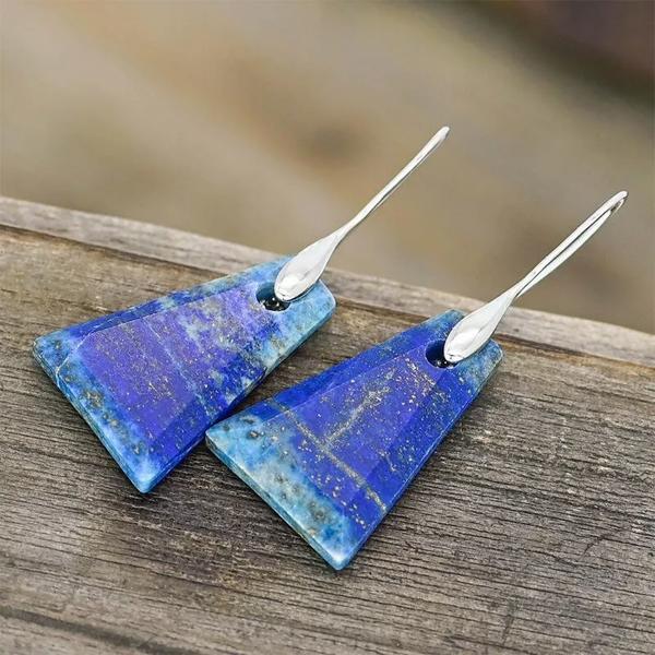 Natural Lapis Lazuli Stone Dangle Earrings Blue Gemstone Drop Earrings Handmade