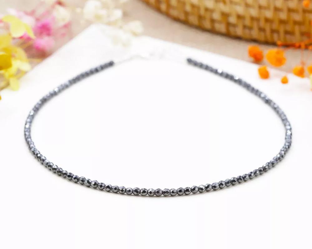 Hematite Bead Necklace for her Delicate Stone Choker Healing Crystal Necklace