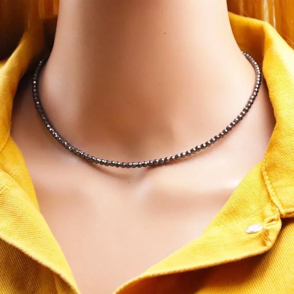 Hematite Bead Necklace for her Delicate Stone Choker Healing Crystal Necklace