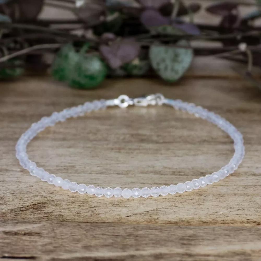 Natural Clear Quartz Dainty Anklet 2mm Clear Faceted Crystal Beaded Anklet Gift