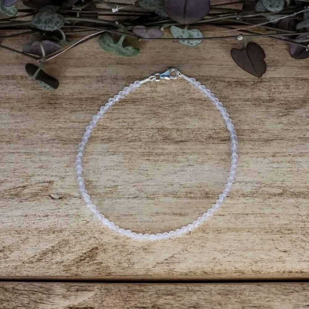 Natural Clear Quartz Dainty Anklet 2mm Clear Faceted Crystal Beaded Anklet Gift