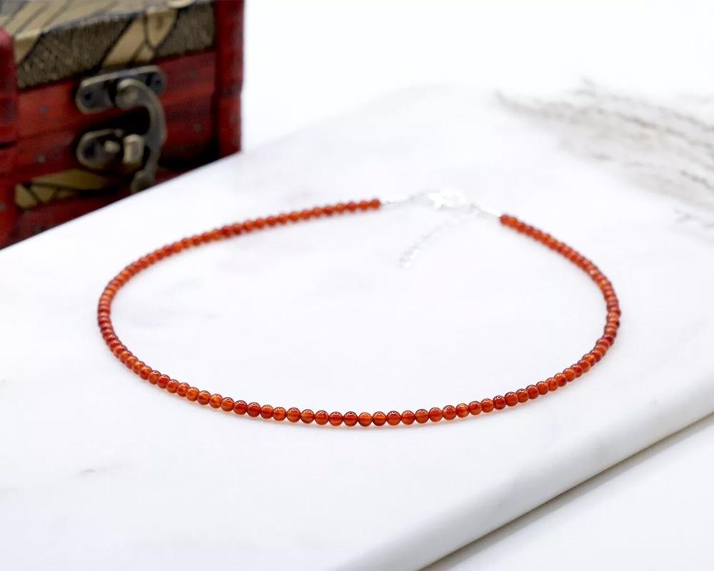 Natural Red Onyx Beaded Necklace Onyx Stone Choker Healing Crystal Necklace