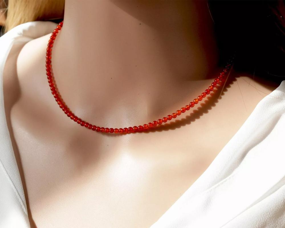 Natural Red Onyx Beaded Necklace Onyx Stone Choker Healing Crystal Necklace