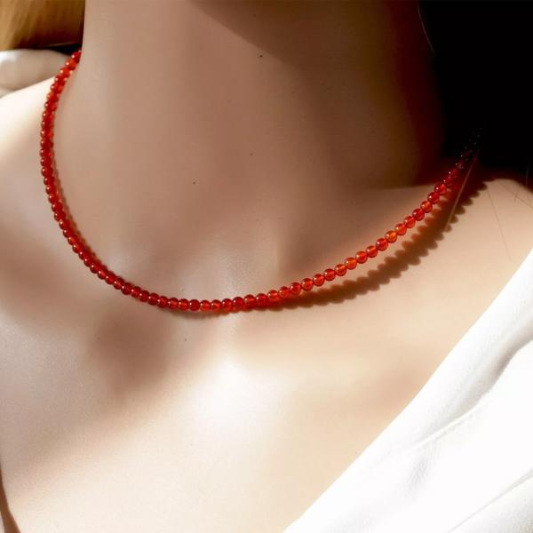 Natural Red Onyx Beaded Necklace Onyx Stone Choker Healing Crystal Necklace