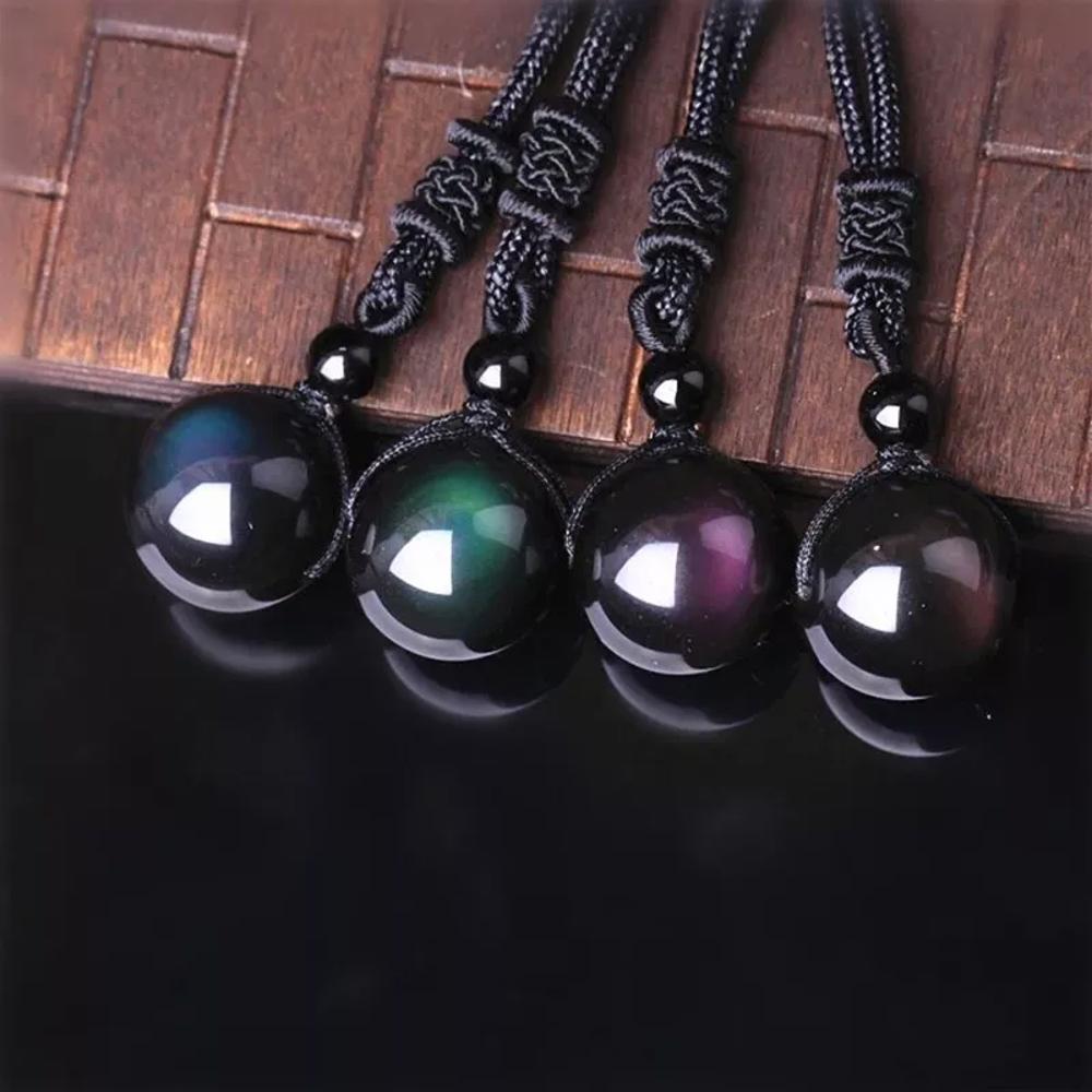 Rainbow Obsidian 16mm Bead Pendant Healing Luck Amulet Men Women Necklace Gift