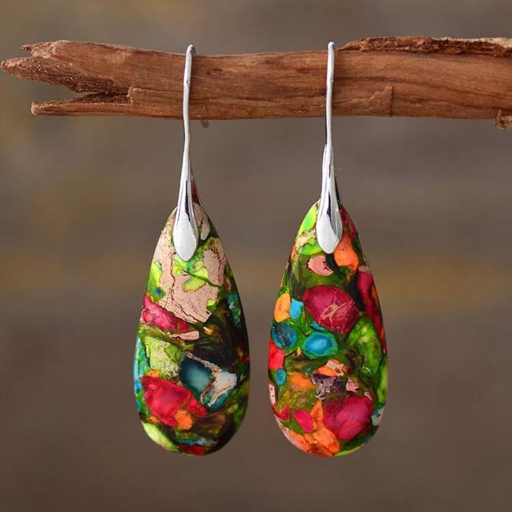 Natural  Stone Teardrop Dangle Earrings Gemstone Drop Earrings