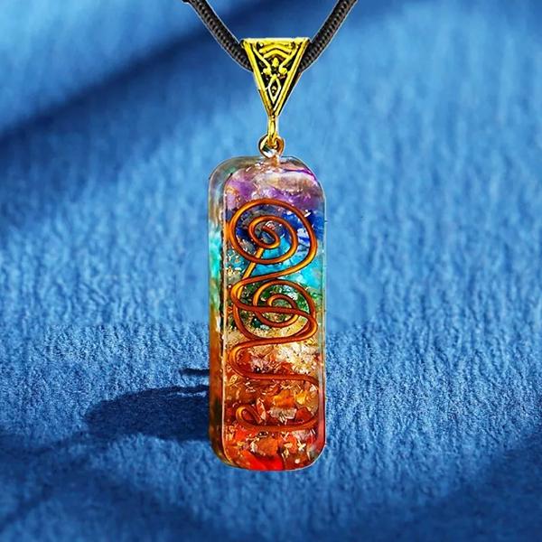 7 Chakra Natural Crystal Orgone Pendant Orgonite Unisex Healing Necklace Resin