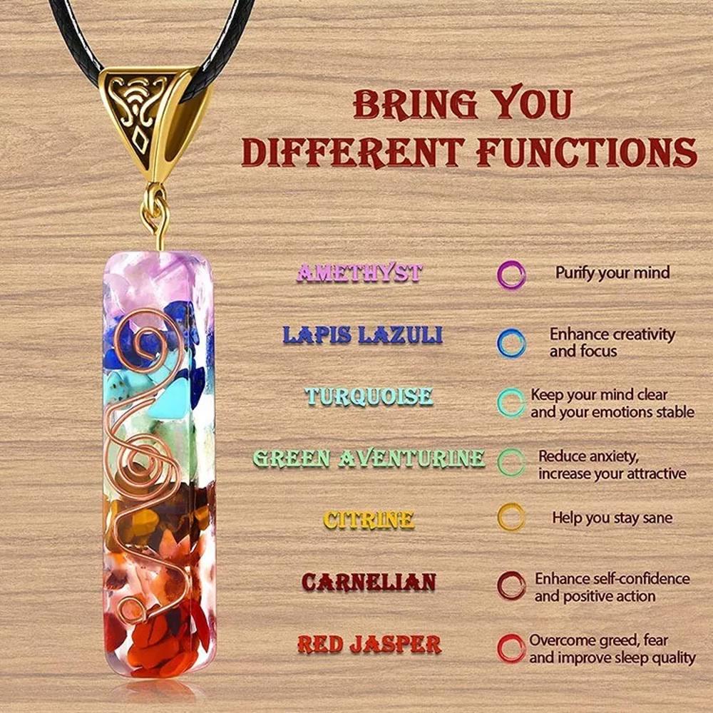 7 Chakra Natural Crystal Orgone Pendant Orgonite Unisex Healing Necklace Resin