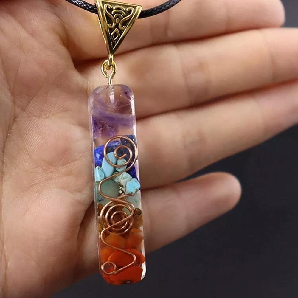 7 Chakra Natural Crystal Orgone Pendant Orgonite Unisex Healing Necklace Resin