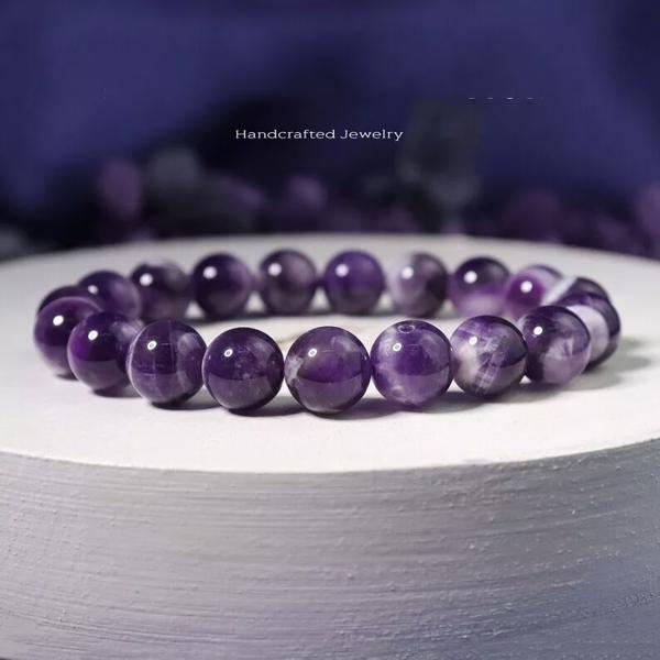 Natural Chevron Amethyst Beaded Crystal Healing Power Natural Men Women Bracelet