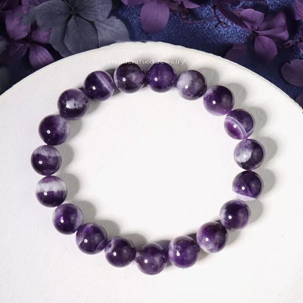 Natural Chevron Amethyst Beaded Crystal Healing Power Natural Men Women Bracelet