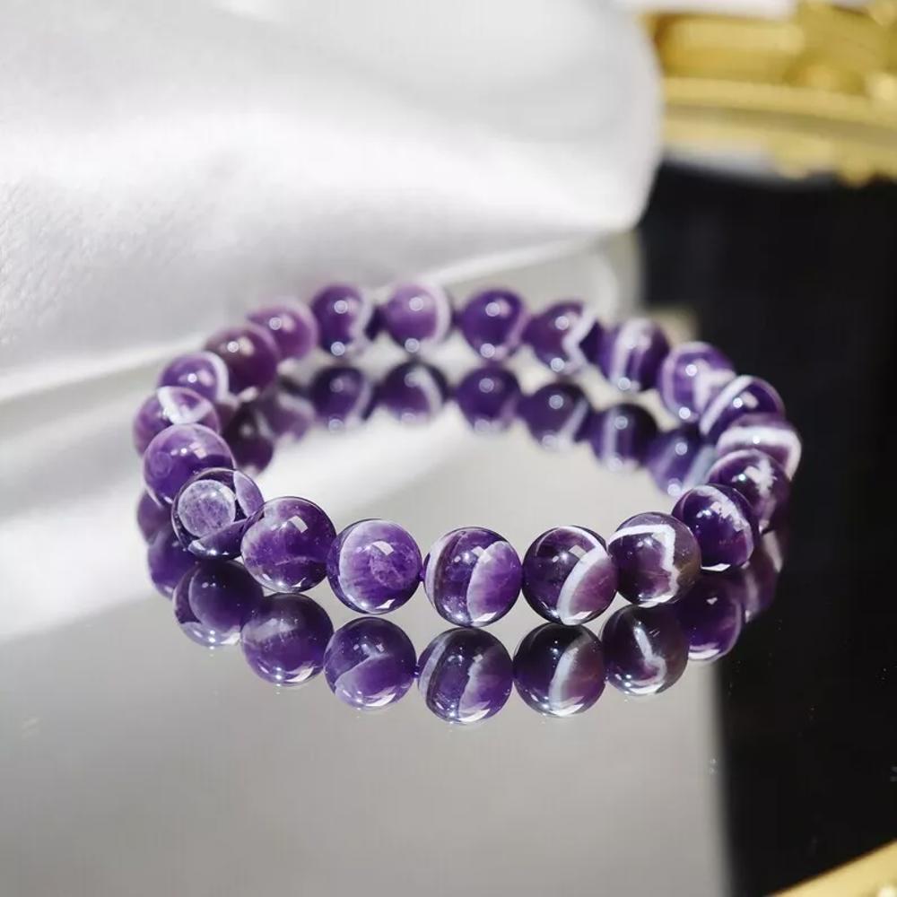 Natural Chevron Amethyst Beaded Crystal Healing Power Natural Men Women Bracelet