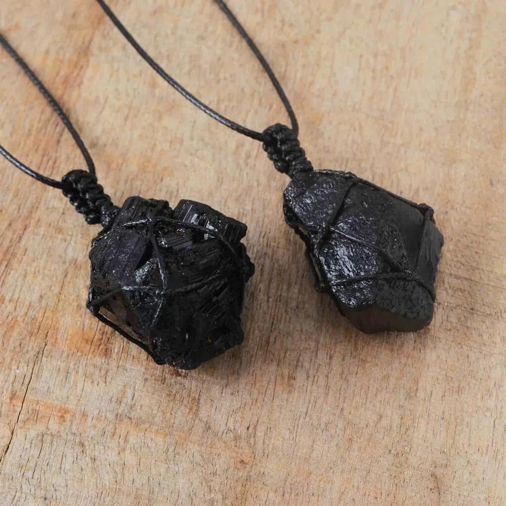 Genuine Raw Black Tourmaline Pendant Unisex Necklace Healing Protection Balance