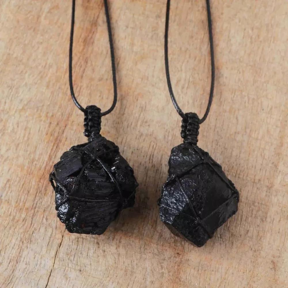 Genuine Raw Black Tourmaline Pendant Unisex Necklace Healing Protection Balance