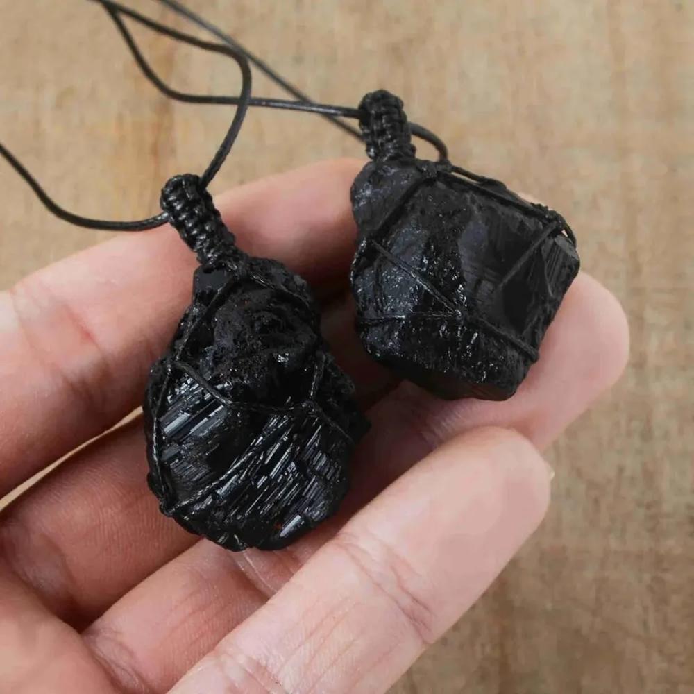 Genuine Raw Black Tourmaline Pendant Unisex Necklace Healing Protection Balance