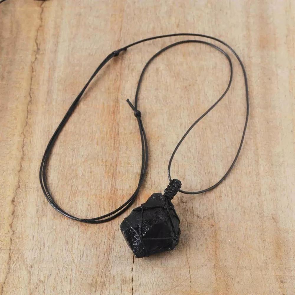 Genuine Raw Black Tourmaline Pendant Unisex Necklace Healing Protection Balance