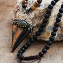  Tiger Eye Onyx Beaded Women Men Pendant Necklace Healing Protection Amulet Gift