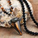  Tiger Eye Onyx Beaded Women Men Pendant Necklace Healing Protection Amulet Gift