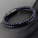  Men's Leather Bracelet Obsidian Lapis Lazuli Bracelet Magnetic Gift for him 8 inches