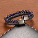  Men's Leather Bracelet Obsidian Lapis Lazuli Bracelet Magnetic Gift for him 8 inches