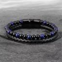  Men's Leather Bracelet Obsidian Lapis Lazuli Bracelet Magnetic Gift for him 8 inches